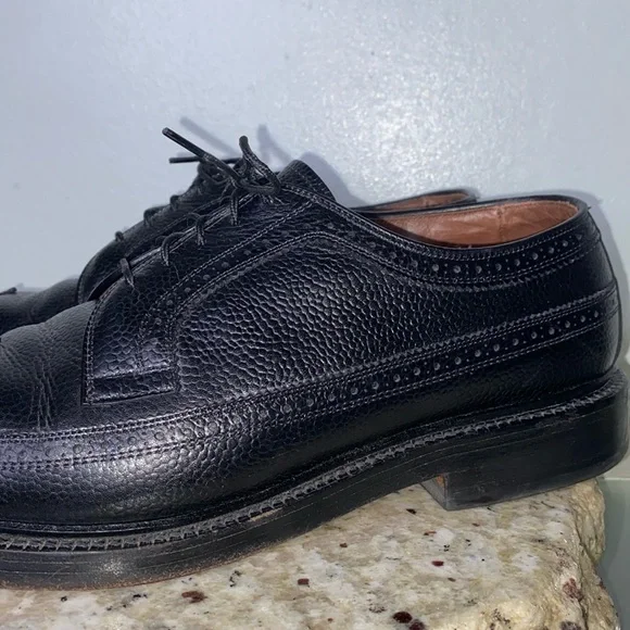 Vintage Allen Edmonds 10 D MacNeil Black Pebble Grain Brogue Wingtip Oxford Shoe
